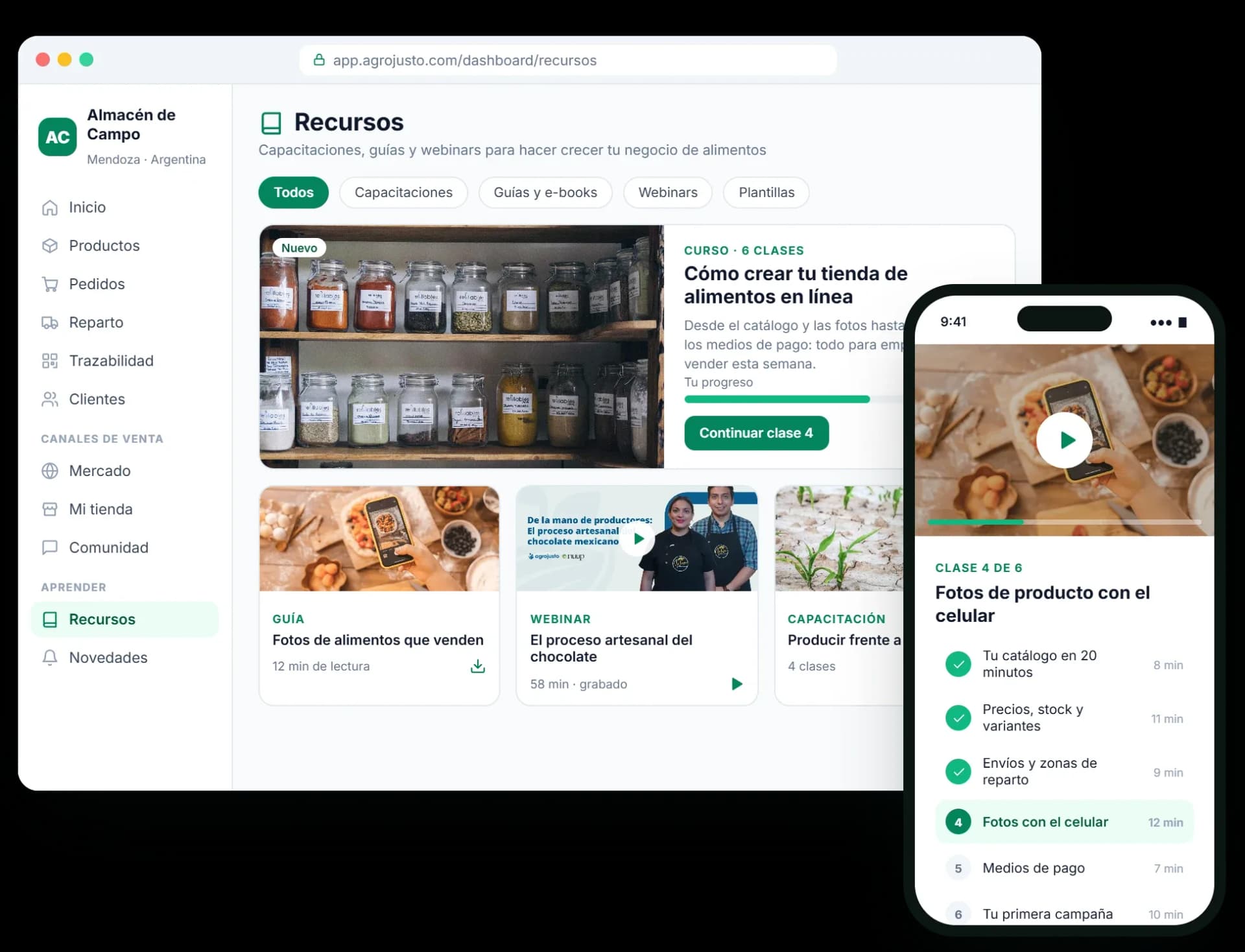Recursos de Agrojusto: cursos, guías y webinars para negocios de alimentos